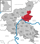 Map of Schonungen Municipality in Schweinfurt County